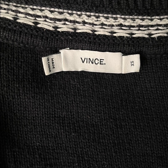 VINCE Oversized Textured Striped Black White V-Neck Sweater XS - Picture 7 of 8